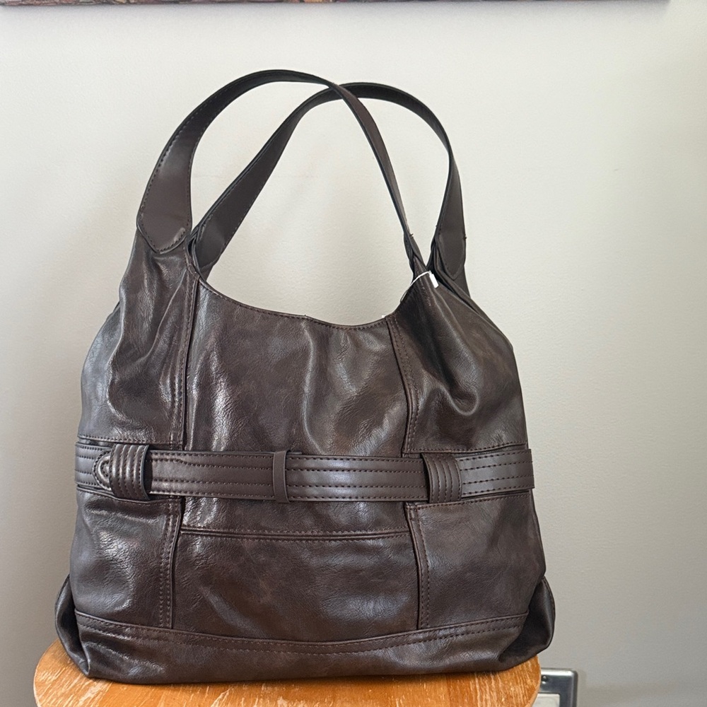 Chic Dark Brown Leather Shoulder Bag